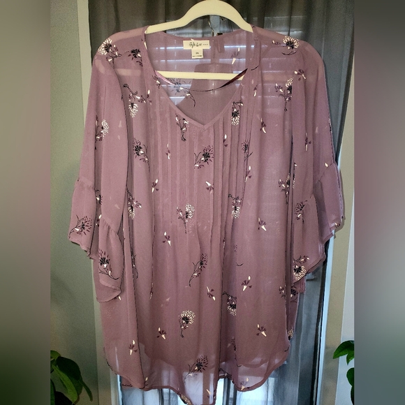 Style & Co Sheer Floral Pintuck Blouse - Picture 3 of 8